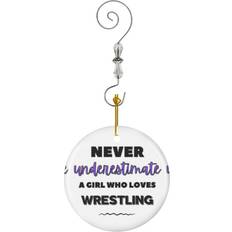 Famgem Underestimate A Girl Who Love Wrestling 3492 Ornaments Ceramic Charm with Hook Christmas Tree Ornament