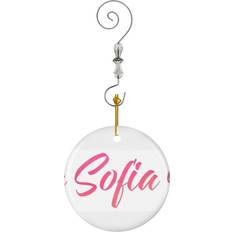 Pink Christmas Tree Ornaments Famgem Sofia Girls Name Pink Watercolor Type Design-2386 Ornaments Ceramic Charm with Hook Christmas Tree Ornament