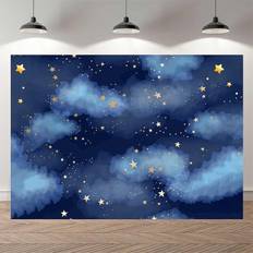 Gold Stars Background Glitter Blue Theme 7 x 5 ft