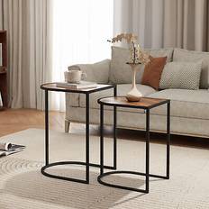 Homcom Bord Homcom Sidobord 2 Set Metallram Trä Look Brun Soffbord