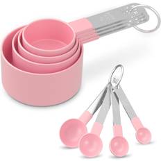 Pink Measuring Cups CHRONUS BOUTIQUE Cups and Spoons Set Stackable with Stainless Steel Handle Pink Measuring Cup