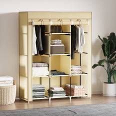 Homcom Fabric Portable with 8 Shelves 2 Hanging Rails Beige Wardrobe