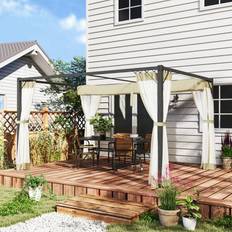 OutSunny 3 x 4m Pergola with Retractable Roof and Netting Khaki