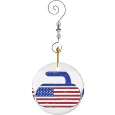 Stone Christmas Decorations Famgem Curling Stone Distressed American Flag-6355 Ornaments Ceramic Charm with Hook Christmas Tree Ornament