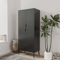 URBN Living Black 2 Door 2 Drawer with Scandi Legs 180 cm Wardrobe