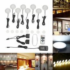 Greenzech 8 Pcs LED Cabinet Light White Dimmable Kitchen Counter Under Puck RF Wireless Remote Control Furniture Lighting
