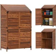 OutSunny Wood Sheds OutSunny Wooden Garden Storage Shed with Double Doors and Shelves Mixed-Brown (Building Area )
