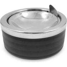 Grooved Black Metal Ashtray with a Lid