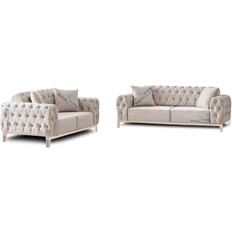 Snooze Online Cream Velvet 3+2 Seater Sofa