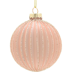 Festive Festive 8cm Translucent Amber Glass Bauble with Glitter Lines Christmas Tree Ornament