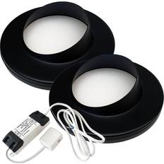 Furniture Lighting Loops 2x Matt Black Slim Round Angled Under Cabinet Light & Driver - Warm White LED Furniture Lighting