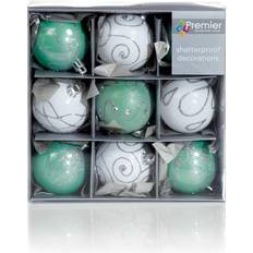 Green Christmas Tree Ornaments Premier Decorations Shatterproof Green/White Baubles 60mm Pack of 9 Christmas Tree Ornament