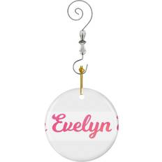 Pink Christmas Tree Ornaments Famgem Evelyn Girls Name Pink Watercolor Type Design-2236 Ornaments Ceramic Charm with Hook Christmas Tree Ornament