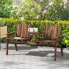 Garden Benches OutSunny 2-Seater Wooden with Armrest Garden Bench