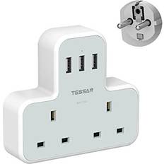 Travel Adapters Tessan Grounded Schuko Travel Adapter with 3 USB
