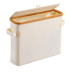 Bamboo toilet roll holder SEM Bamboo Toilet Paper Storage Toilet Paper Stand with Lid Creamy-White