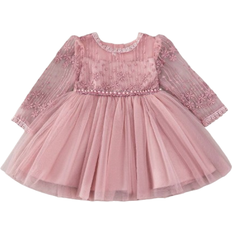 Shein Years Baby Girl Pink Floral Embroidery Mesh Patchwork Party Tulle Dress