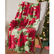 VCNY Home Holiday Poinsettia Decorative Throw Blanket Soft and Comfy Fleece Blankets