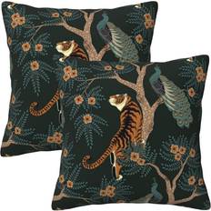 Tebjh Tiger and Peacock Pillow Covers 18x18 in Couch Pillow Case Sets of 2 Cushion Cover