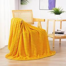 Linecooo Linecooo Fleece Throw Blanket 50 x 60 Super Soft Cozy Plush Microfiber Flannel Blanket with 3D Stripes Blankets Yellow