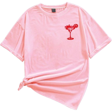 Shein Womens Margarita Cocktail White Loose Fit Short Sleeve TShirt For Summer