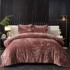 Ivellow Crushed Velvet Comforter Lightweight 5pc Set with 2 Pillow and 2 Euro Shams Bed Linen Pink