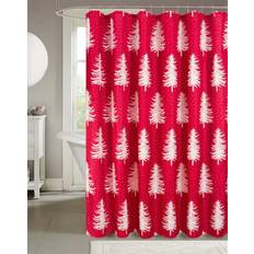 Christmas Holiday Shower Curtain Elegant White Tree on Red