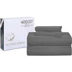 Royale Linens 400 Thread Count 100% American Grown Cotton 4 Piece Sateen Queen Set Bed Sheet Grey