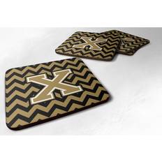 Gold Coasters Caroline's Treasures Letter X Chevron Black and Gold Foam Set of 4 Coaster