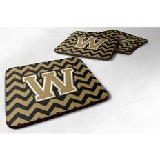 Gold Coasters Caroline's Treasures Letter W Chevron Black and Gold Foam Set of 4 Coaster