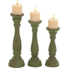 Deco 79 Traditional Wood Solid Set of 3 15" 13" 11" H Green Candle Holder