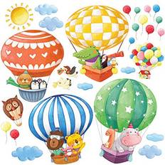 Decowall DS-8006 Animal Hot Air Balloons Small Kids Wall Stickers
