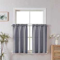 Chyhomenyc 2 Panels Dark Grey Kitchen Curtains 24 Inch Length Tier