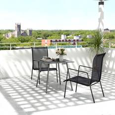 Grey Outdoor Dining Tables OutSunny Garden Table for 4 Person with Slat Top Steel Frame Grey