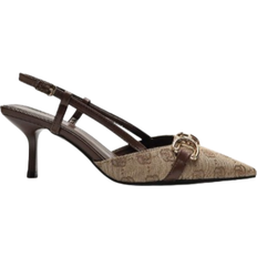 Shein Womens High Heeled Pointed Toe Shoes With Buckle Retro Vintage Floral Embroidery And Back Straps