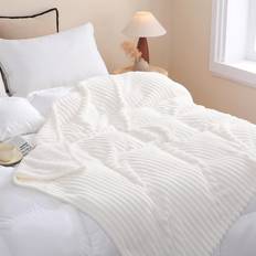 Linecooo Cream Fleece Throw Blanket 108 x 90 in Blankets White