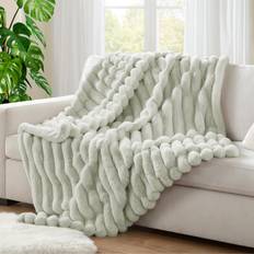 Hyde Hyde Lane Ultra Soft Faux Rabbit Fur Striped Throw Blanket 750GSM Sage Blankets Green
