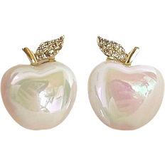 Shein 1pair Rhinestone Decor Apple Shaped Stud Earrings