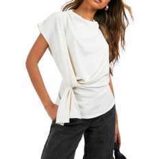 boohoo Hammered Knot Front Cowl Neck Blouse - White