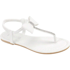 Slingback - White Slippers & Sandals Shein Women's White Flat Sandals With Pearl & Rhinestone, Butterfly Knot, Open Toe, Slip-On, Casual, Beach, Party Shoes