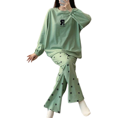 Shein pcs Set Fleece Pajamas With Letter Print Long Sleeve Top Long Pants AutumnWinter