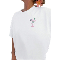 Shein Plus Womens Summer Slogan Palm Tree Printed Round Neck Short Sleeve Casual TShirt