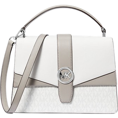 Michael Kors Greenwich Medium Color-Block and Signature Logo Satchel - White