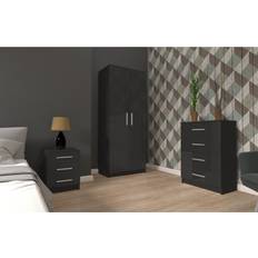 Sliding Wardrobe 4U Black Set Of 3 Boston High Gloss 3 Piece Bedroom Furniture Set