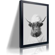 LUDUHU Funny Highland Cow Wall in Bathtub Black and White Framed Art