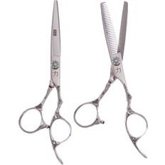 Pink Hair Scissors Tijeras 6.0 Inch Cutting and 30 Tooth Thinning Shear with Engraved Rose Finger Rest 4.6 Ounce