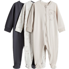 Enfärgade Pyjamasar Barnkläder H&M Pyjamasoverall Med Dragkedja - Ljusbeige/Björnar