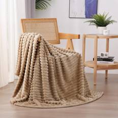 Linecooo Tan Fleece Throw Blanket 50 x 60 in Super Soft Cozy Plush Microfiber Blankets