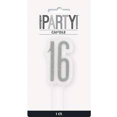 Festartikler Unique Party Kagelys Fødselsdag Sølv Tal 16