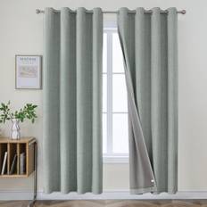 Joydeco Sage Green Curtains 90 Inch Length Linen 100% Blackout 2 Panels Set